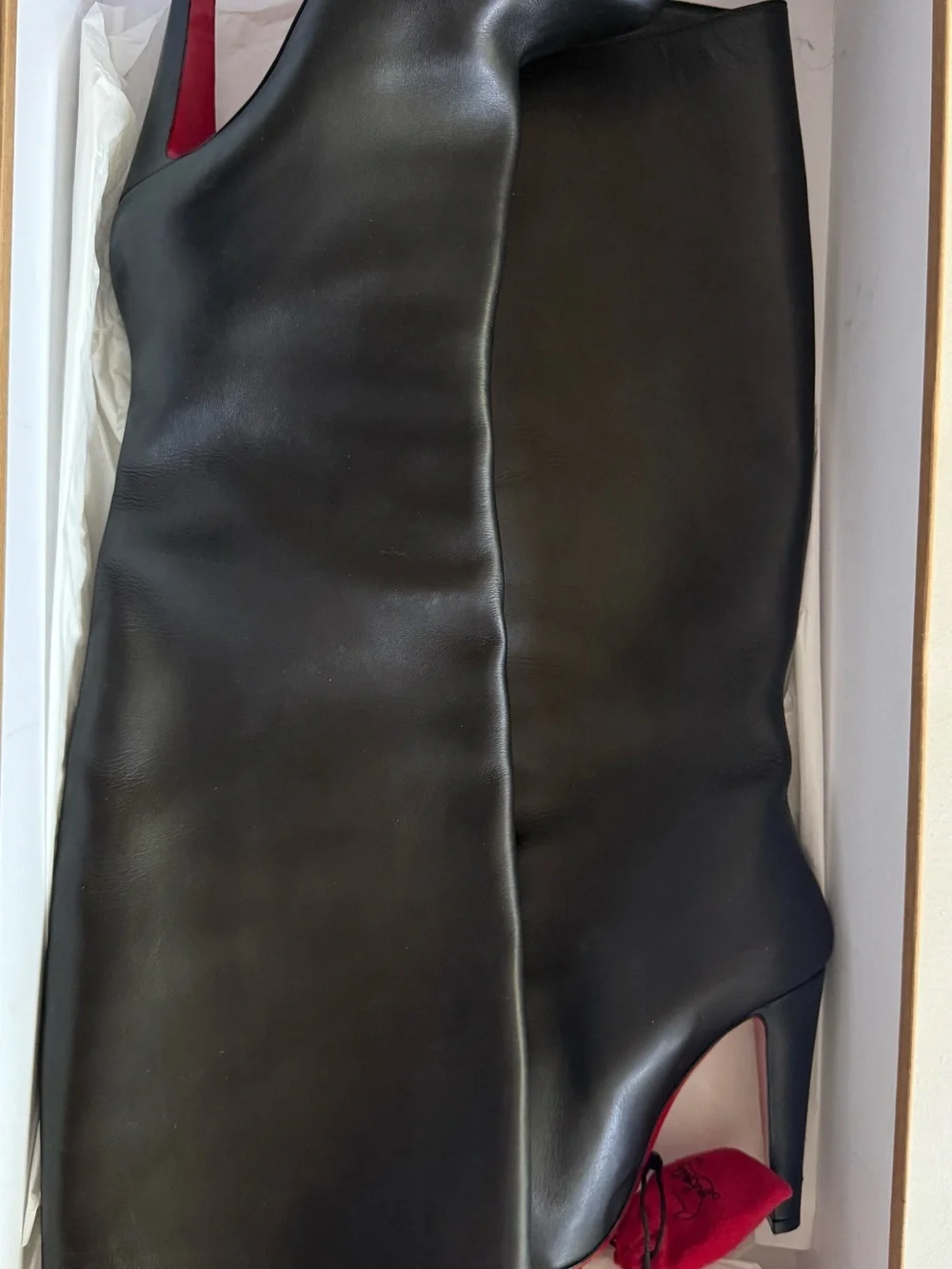 Christian Louboutin Black Leather Over-the-Knee High-Heel Boots with Red Sole